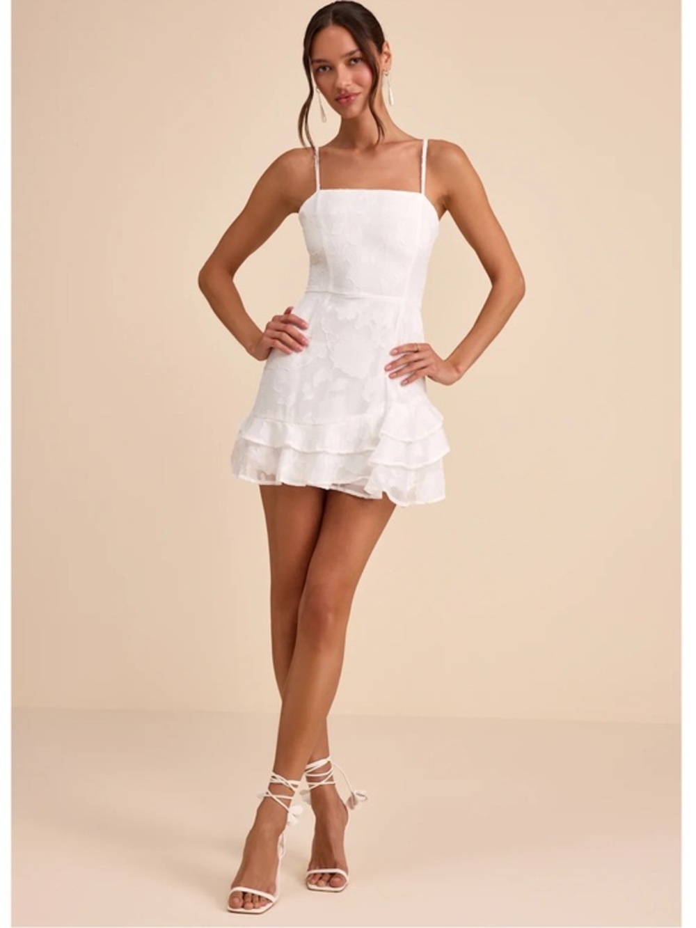 NWOT Lulu’s Days With You White Floral Burnout Ruffled Mini Dress Small Cocktail